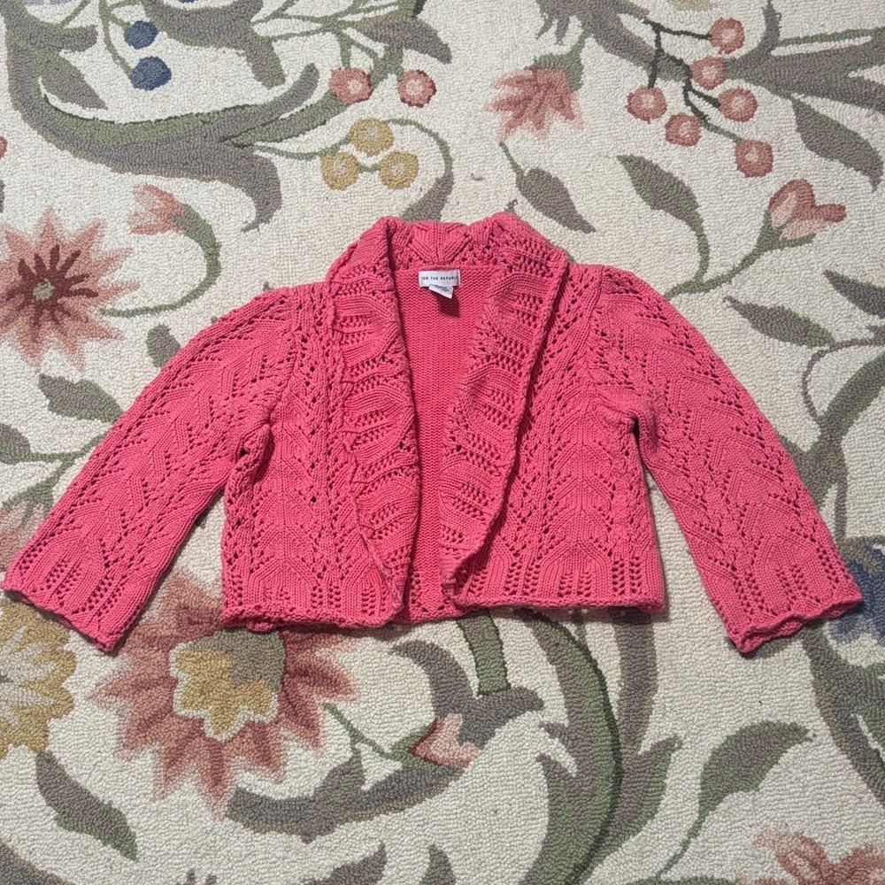 For The Republic Vintage cable knit Pink Cotton Sweater, crop, shrug, Medium - Picture 1 of 6